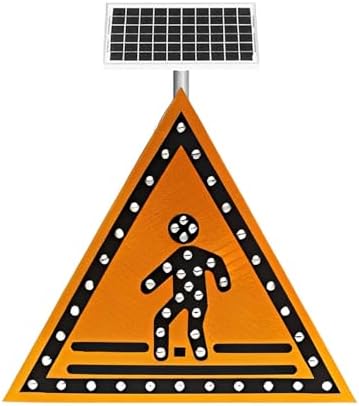 Solar LED Traffic Guide Light - Mobile Pedestrian Crossing Sign with Arrow Banner for Construction & Highway, 70x70 cm, Green Color, Durable & Bright Safety Indicator