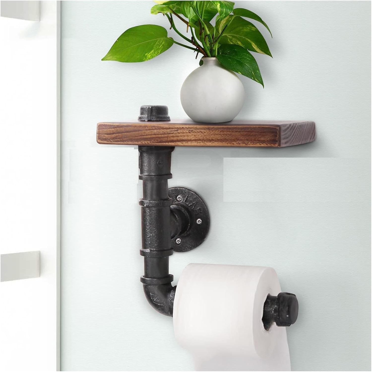 XLTFUC Industrial Pipe Shelves,Wall Mounted Metal Pipe Wood Shelf, Rustic Pipe Ladder Bookshelf Bookcase,DIY Open Pipe Shelving