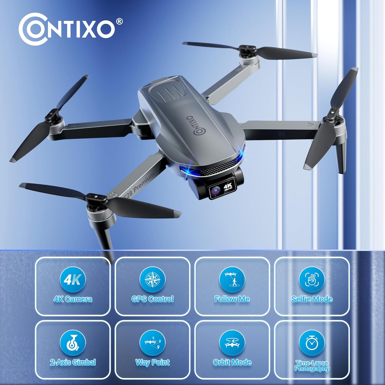 Contixo F28A Premium Drone With 4K Camera, Two-axis Gimbal, 23 Mins Flight Time, 110° Wide-angle, Follow Me, Auto Return, 1000m Control Range, GPS Professional Drones For Adults, Beginner, Teenager