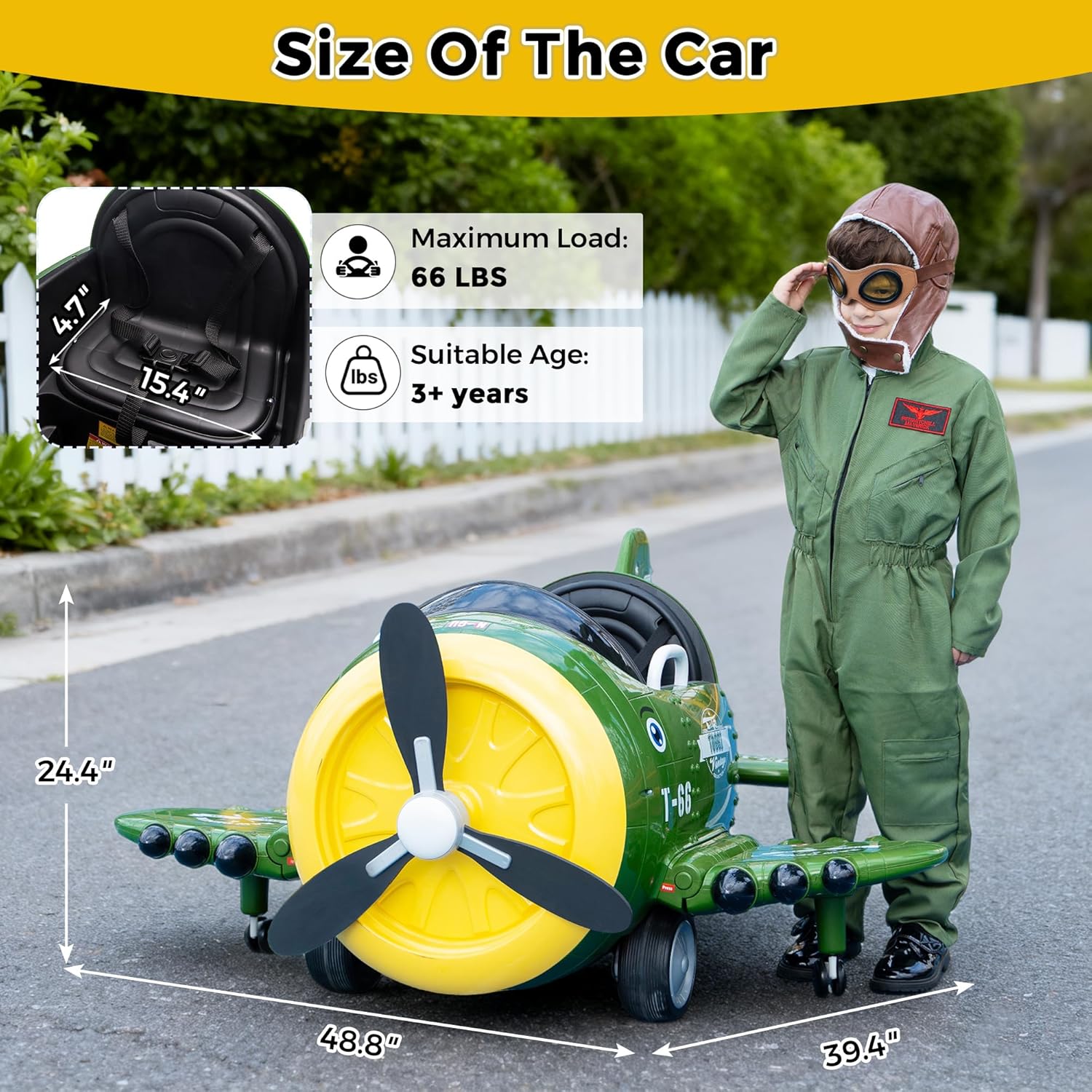 Electric Car for Kids Ride On Airplane Toy TOBBI Battery Powered 12V Kids' Electric Vehicle Rideable Airplane with Remote Control/Bombing Sound -Army Green