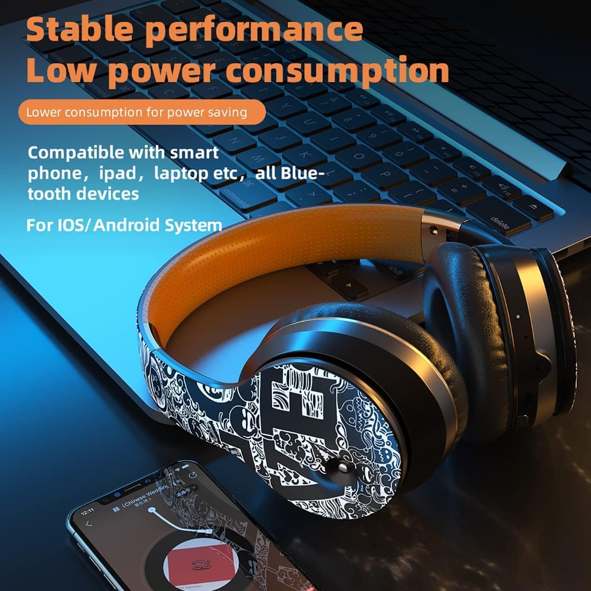 Bluetooth Over Ear Headphones Wireless Headphones with 15H Playtime, Premium Stereo Sound Headsets with Mic, 3.5mm Computer PC Tablet Home Office Travel
