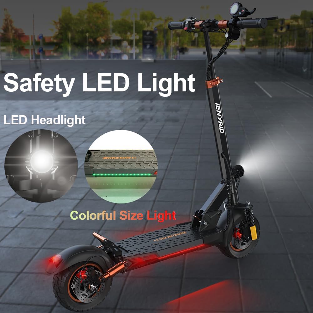 Electric Scooter 12.5Ah, 25-40KM 28MPH, 1000W Adults Scooter with Seat & Dual Braking & Triple Shock Absorber, 10