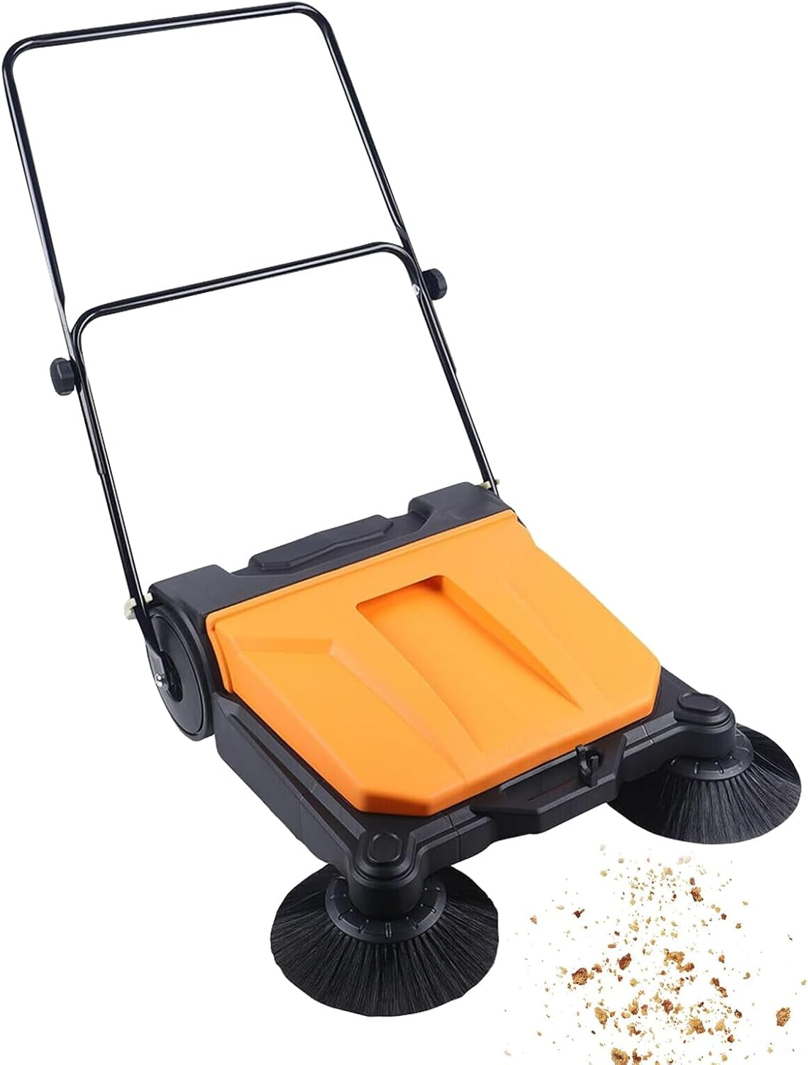 Walk Behind Hand Push Floor Sweeper, Foldable Floor Sweeping Machine, 26.8inch Sweeping Width, 15L Dust Box, Commercial Floor Board Sweeping Cleaning Machine for Walkway, Yard