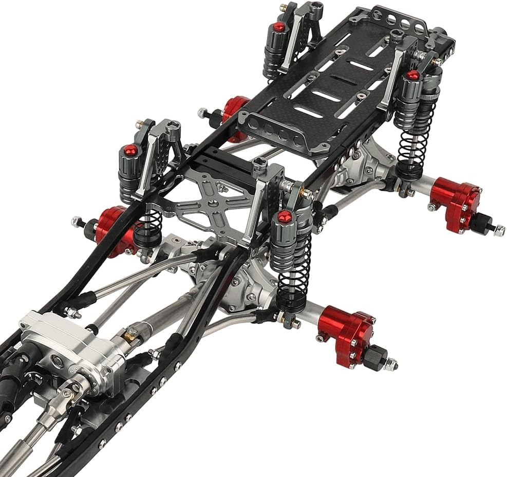 Metal 6x6 RC Car Chassis Frame with Front Middle Rear Axles Prefixal Gearbox for Axial SCX10 II 90046 90047 1/10 RC Crawler Car Parts,Thickened Battery Tray (Silver-Gray)