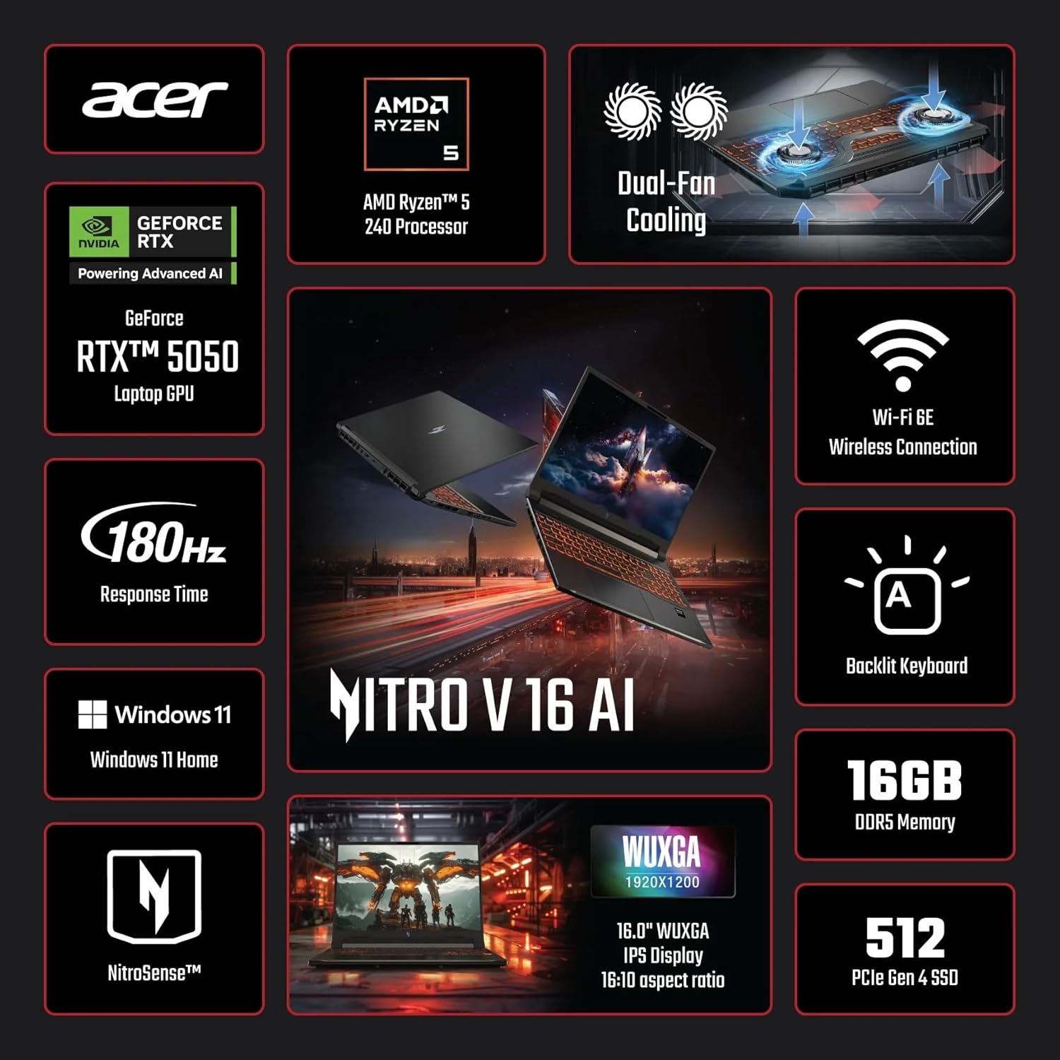 acer Nitro V 16 AI Gaming Laptop, 16