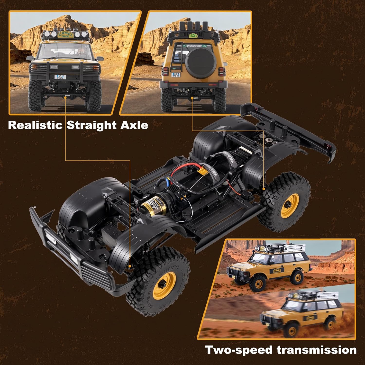 BEEZRC FMS 1/10 FCX10 RC Crawler Officially Authorized Land Rover Series, Camel Trophy Edition RC Model 4WD RC Rock Truck, 2.4Ghz Hobby Grade, RC Off Road Vehicle for Adults RS(Defender 110)
