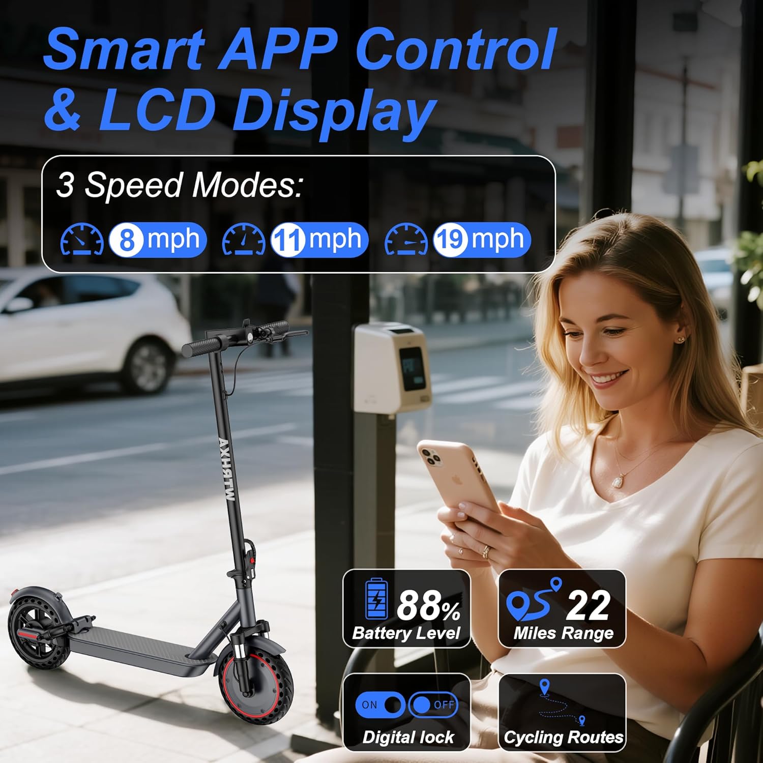 Electric Scooter, Electric Scooter for Adults, 350W/500W Motor, 19 Mph Speed, 15/25 Miles Ranges, 8.5