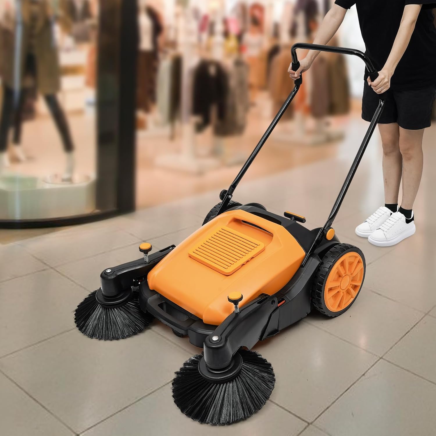Manual Hand Push Floor Sweeper 41Inch Sweeping Width & 14.5-Gallon Waste Container with Angle Height Adjustable Handle for Driveway Garage Patio Warehouse