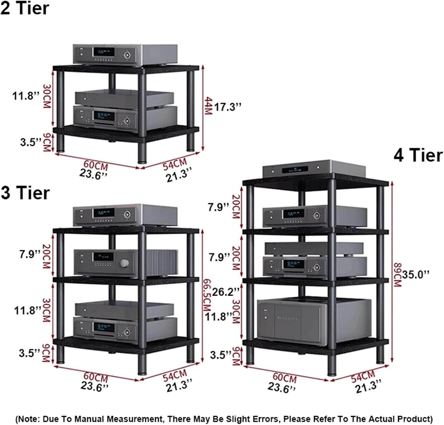 XMFBSY Medios AV Media Stand Wooden CD Record Player Stereo Component Rack Tower HiFi Stand Tv Game Console Equipment Shelf for Home Theater Studio Organizer(Black