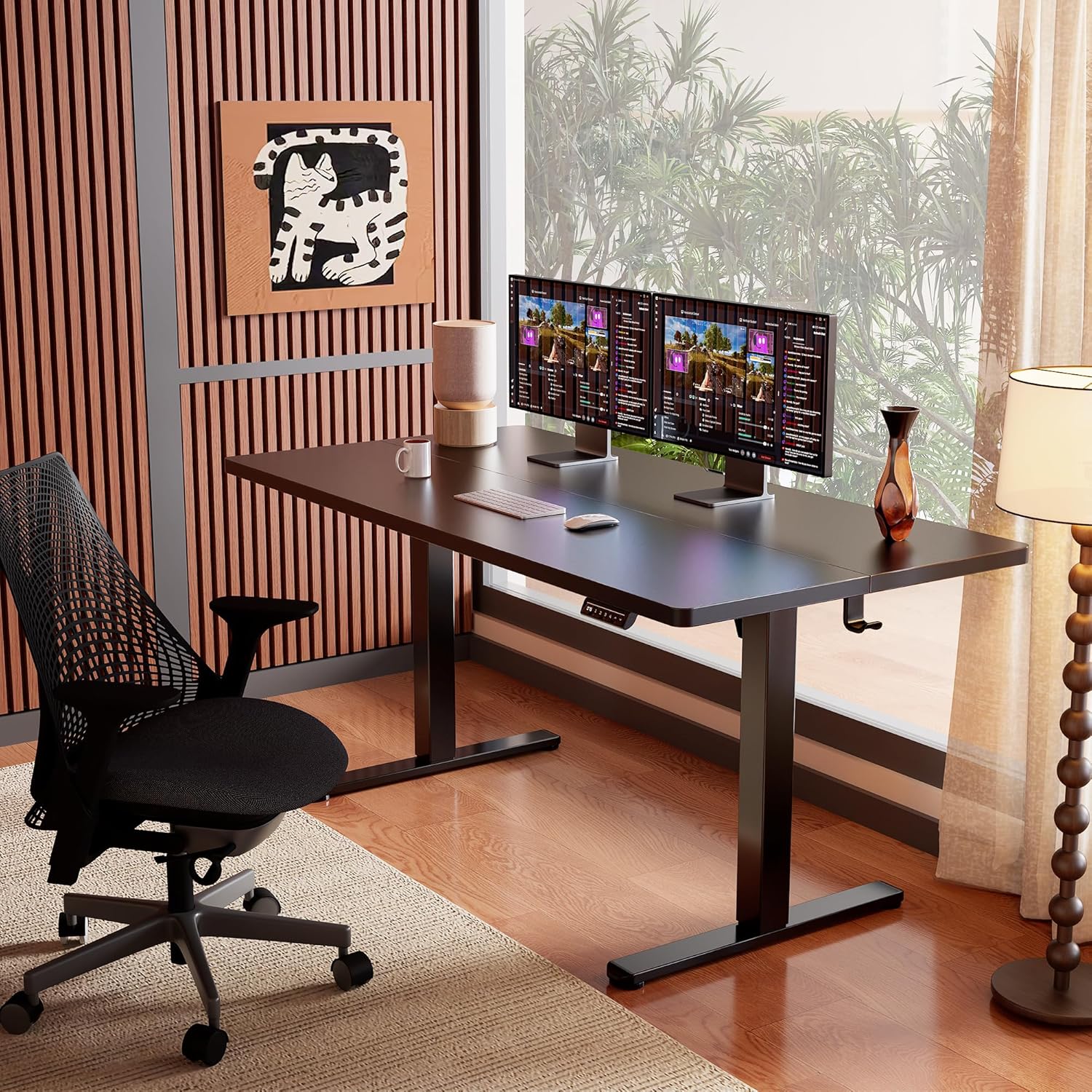 Ergear Height Adjustable Electric Standing Desk, 63x 28 Inches Sit Stand up Desk, Large Memory Computer Home Office Desk (Black), EGESD7B