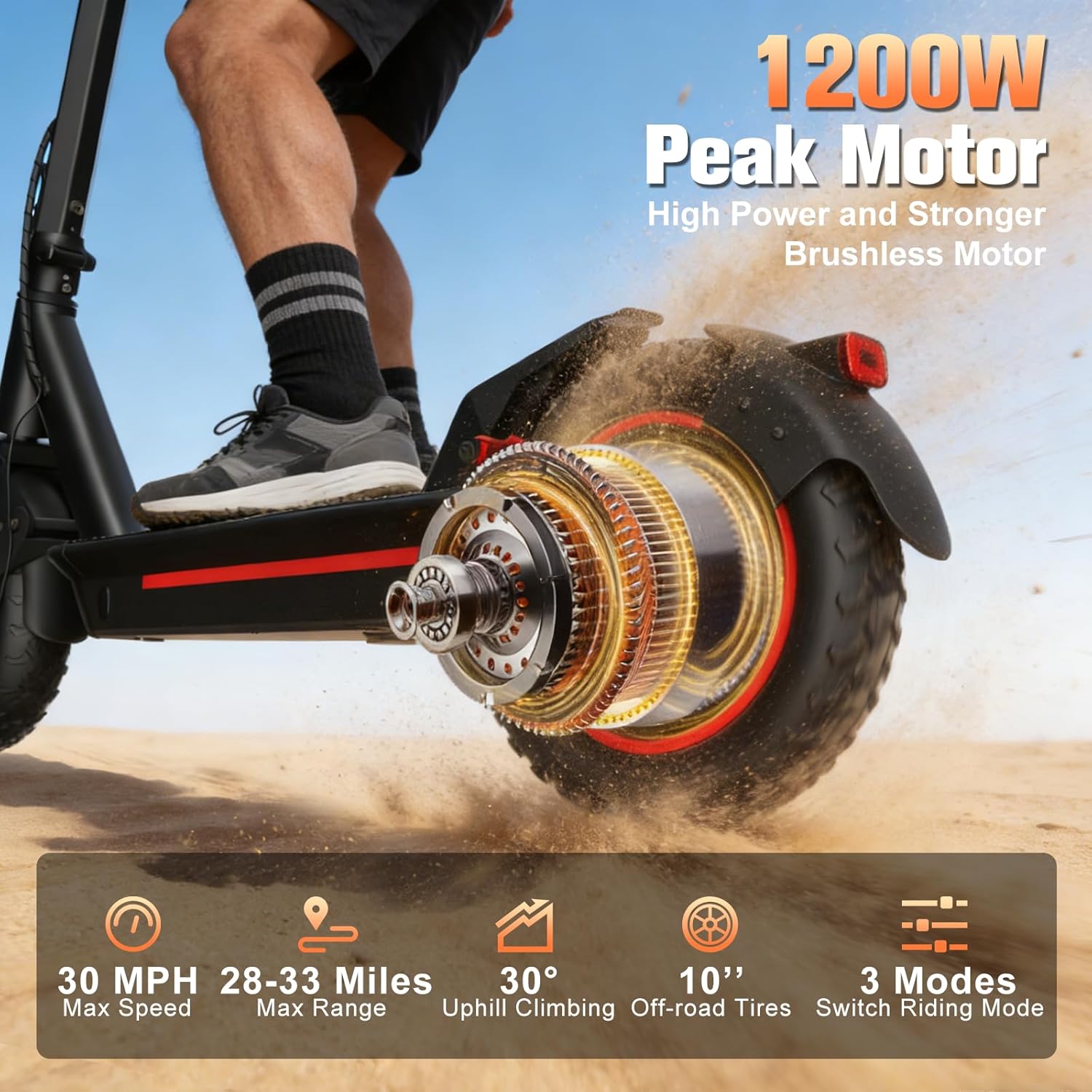 Electric Scooter Adults, 1200W Motor, E-Scooter Up to 30MPH & 33Miles Range, 10