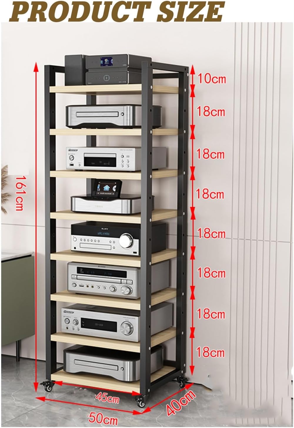 YLQFGUVWK 8-Tier AV Media Cabinet Stand Component Cabinet Removable Open Storage Rack with Height Adjustable Wooden Shelves for Home/Office/Audio Video (Color : Style 1