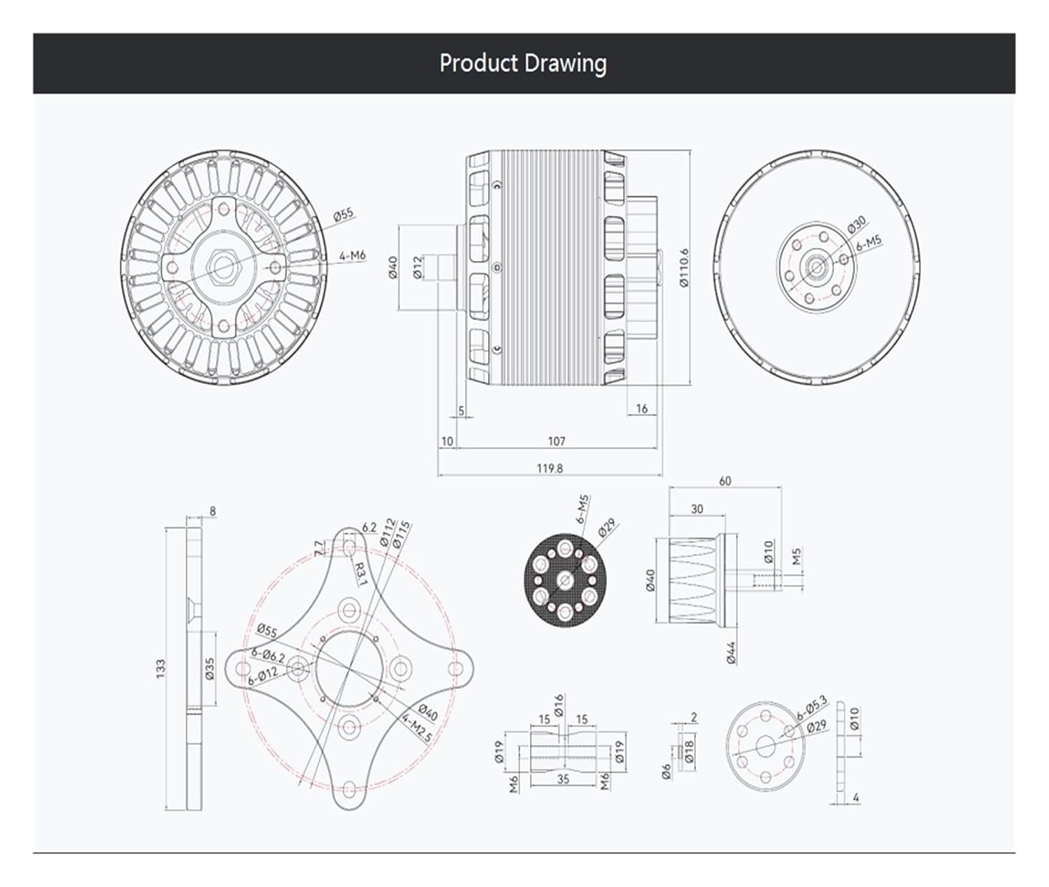 AT1050 KV90 brushless Motor 24S Voltage Maximum Thrust 38KG