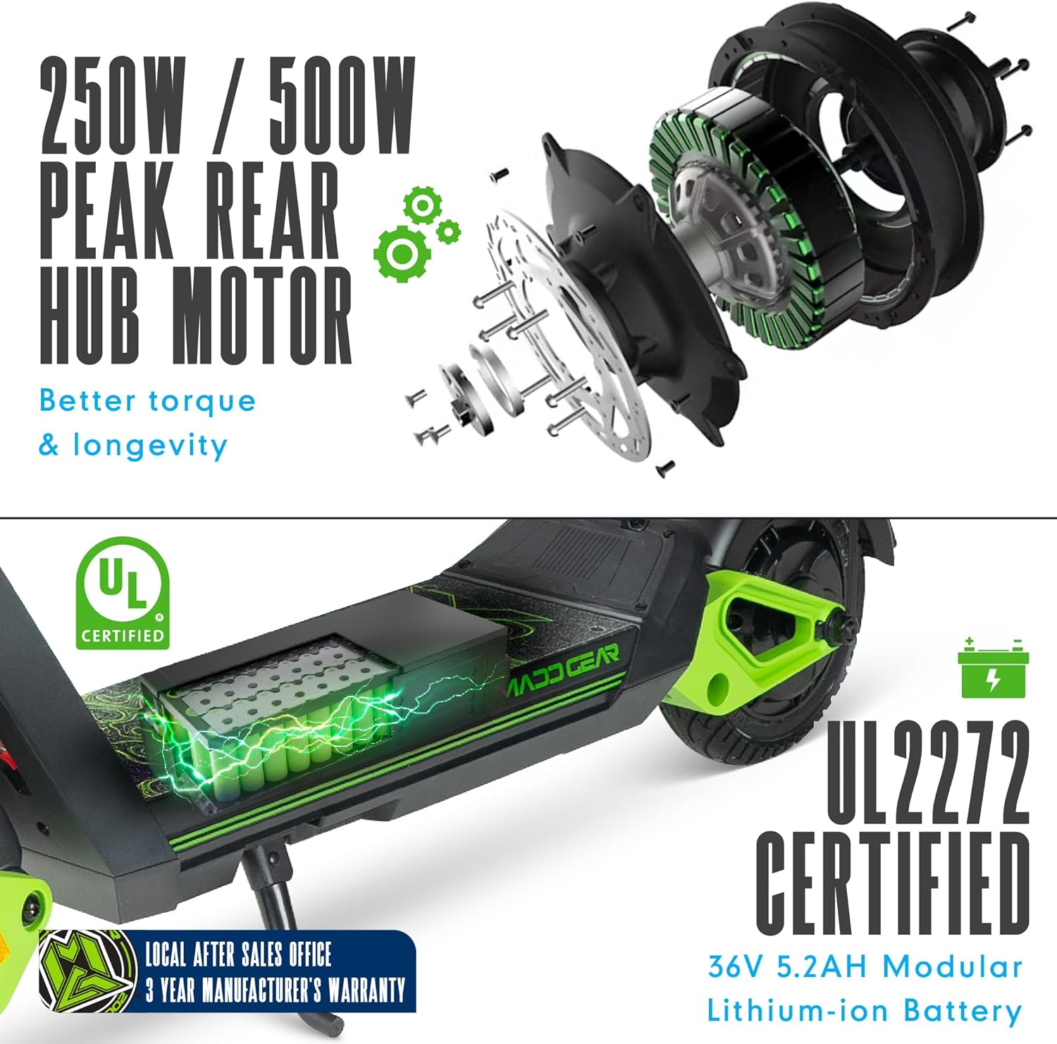 Electric Scooter for Teens and Adults – Up to 15.5 MPH, 12.4 Mile Range, Suspension, Folding Frame – Lightweight & Affordable E-Scooter with Solid 8” Tires – Madd Gear Terra-X