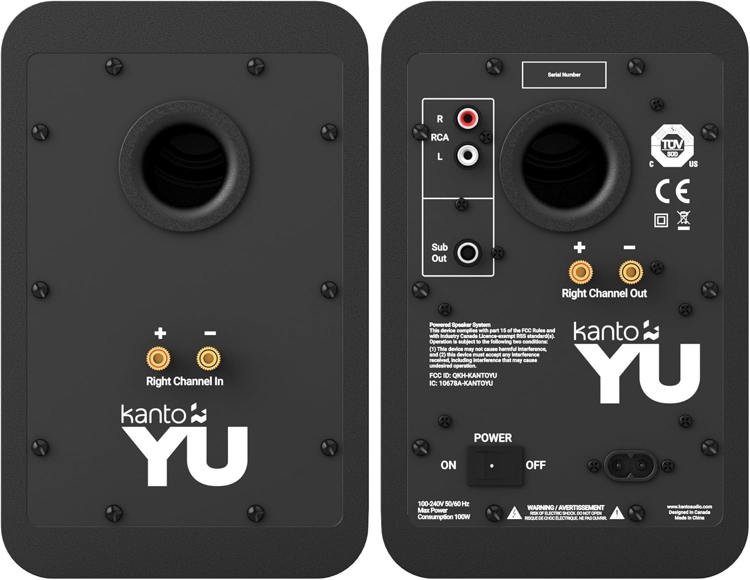 Kanto YU 140W Powered Speakers with Bluetooth® 4.2 and RCA Input | Features Signal Detection and Auto Stand-by | Remote Included | Pair | Matte Black