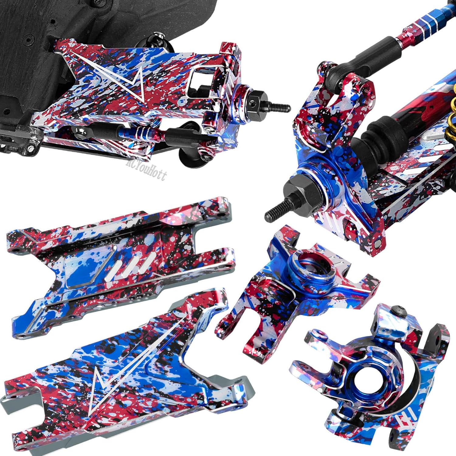 RC Upgrades Part for 1/10 Rustler/Slash/Stampede 4x4 4WD VXL,Arm/Shocks/gearbox/37T Diff Gear/Caster Block,Steering Blocks/Stub Axle Carriers/Drive Shaft/Shock Tower/Links,Colorful