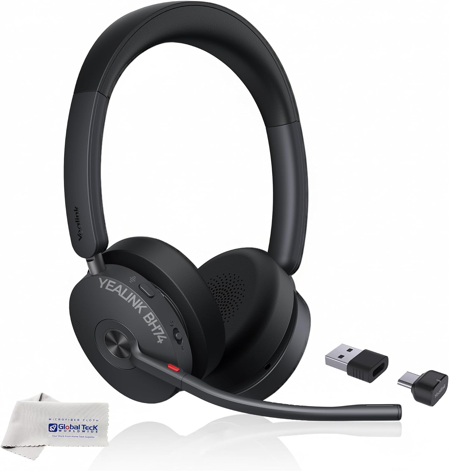 Yealink Headset BH74 Bluetooth Wireless On-ear, Acoustic Shield Mic & Hybrid ANC, Long Battery, All-Day Comfort, Dual Busylight, Teams Certified, Ideal for Office, Remote, and On-the-Go with Cloth