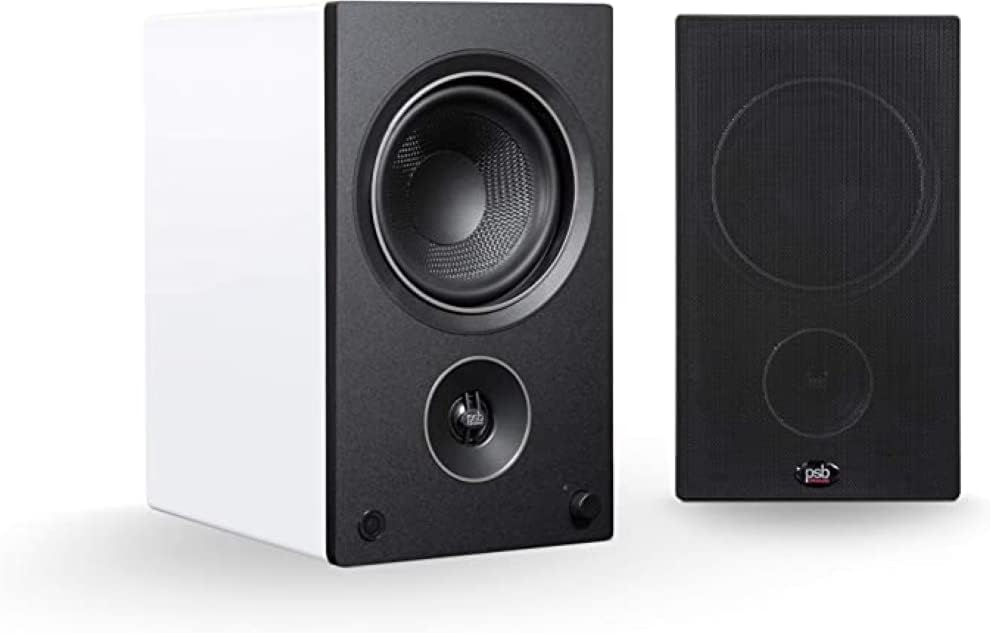 PSB Speakers AM5 Powered Bookshelf Speakers with Bluetooth and Phono Preamp - White