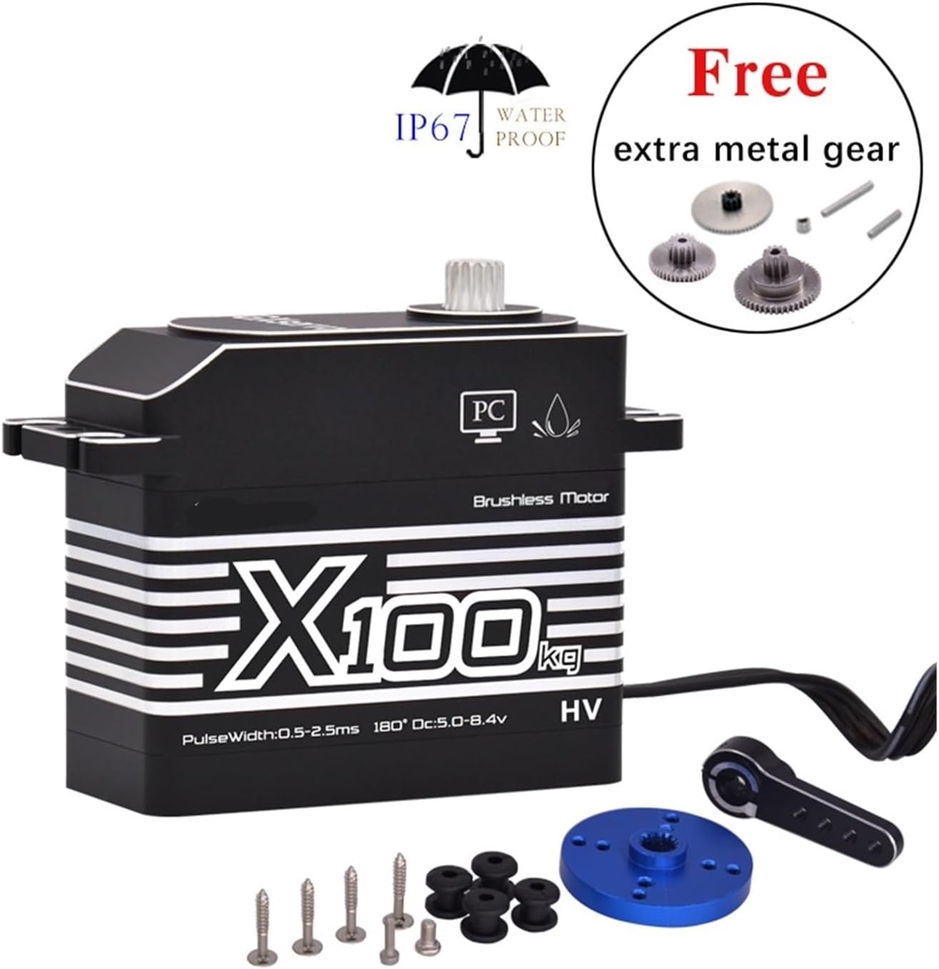 100KG High Torque High Pressure Aluminum Shell Metal Gear Brushless Waterproof 1/5 Scale Large Model Servo