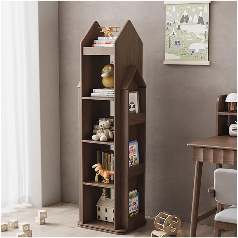 360 ° Rotation Solid Wood Bookshelf, Home Office Library School Floor Standing Bookcase, Book Album Storage Rack (Color : Brown, Size : 46x40x164cm)