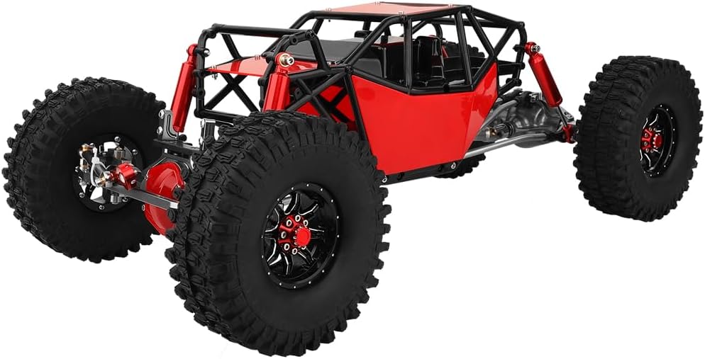 Metal DIY 330mm Wheelbase Rock Buggy Frame Chassis Crawler with SCX10 Straight Axles Nylon Tube Roll Cage for 1/10 RC Crawler Axial SCX10 Upgrades (red)