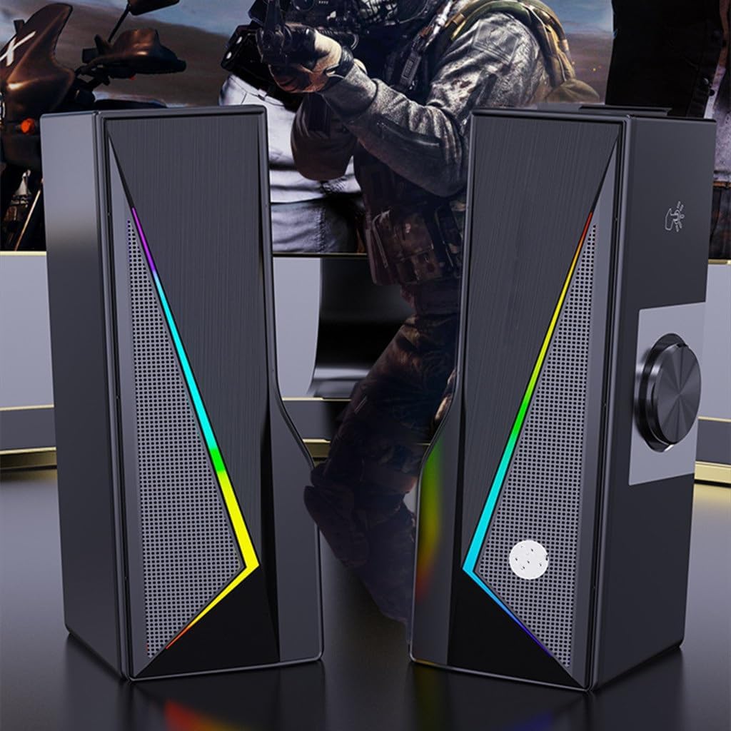 Laptop Desktop Computer Wired Stereo RGB Dazzle Color Glow Long Bass Mini Small Speaker