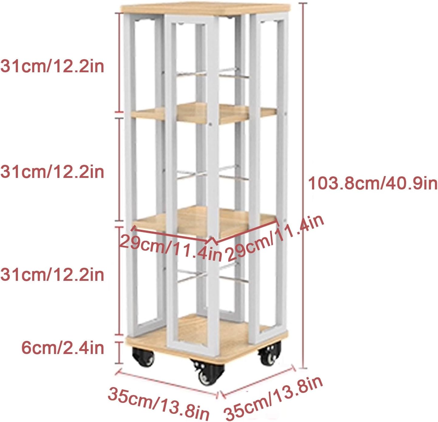 ZLGONRL Moveable Bookshelf On Wheels Kids Bookshelf Metal Rotating Bookshelf Display Revolving Bookcase Vertical Bookshelf (Three White)