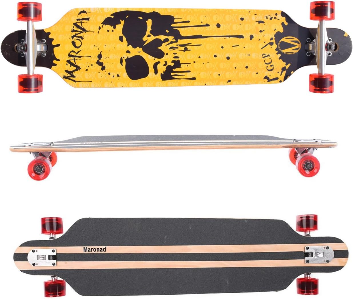 Longboard Skateboard Drop-Through Cruiser ABEC-11 Street Surfing Skating 104 x 24 cm, Modell Streetsurfer - Dripping Skull