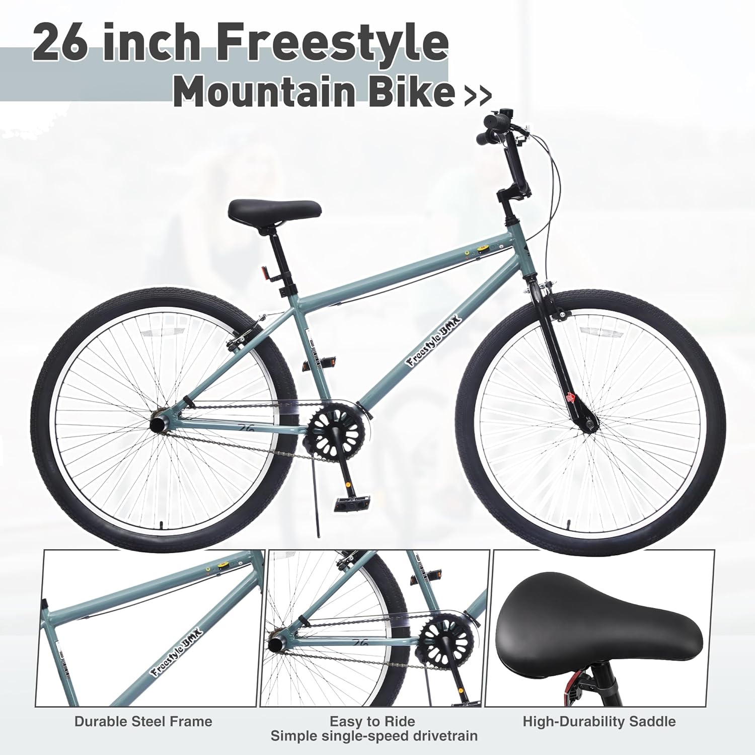 ZUKKA 26 Inch Mountain Bike BMX Handlebar Bicycle Single Speed Kids Bike with Adjustable Handlebar and 2 Step Pegs for Kids 14+ Years Old Multiple Colors
