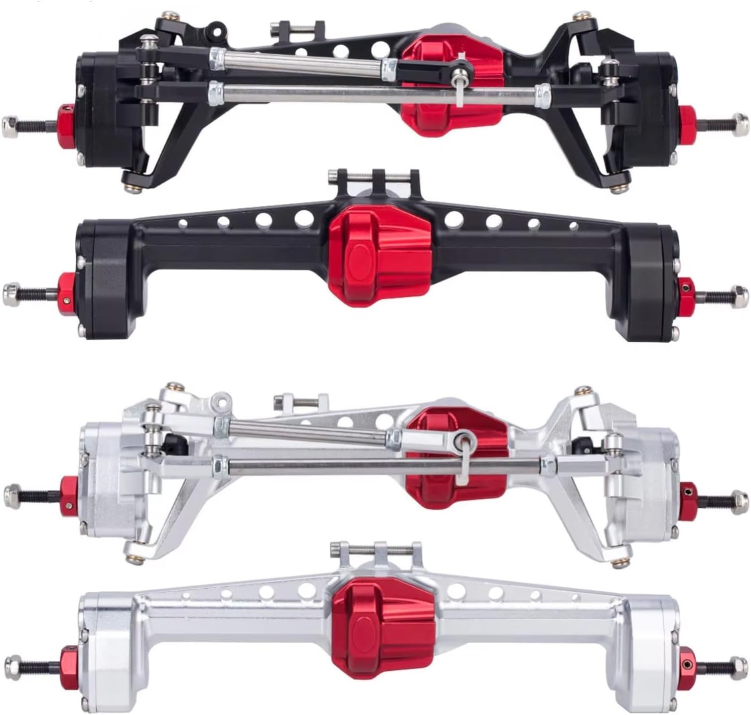 Rc Front Rear Axle for SCX10 III AR45P 1/10 RC Crawler Car Offset Portal Axle with Constant Velocity Driveshift Two Servo Mount and Steering Rodfor(Silver,Front Rear Axle)