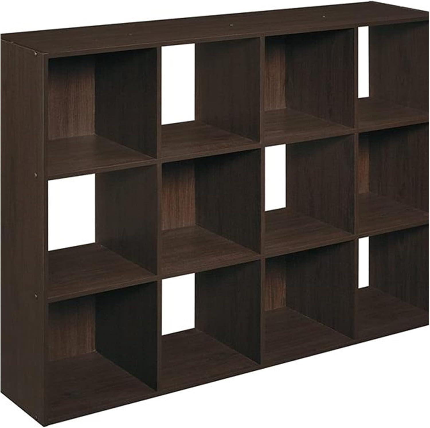 YUHUAWF Bookshelf 3-Layer Storage Shelf Bracket White/Dark Brown 12 Cube Storage Boxes Bookcases Wooden Bookshelves Open Bookshelves for Living Room Home Office (Color : Dark Brown)