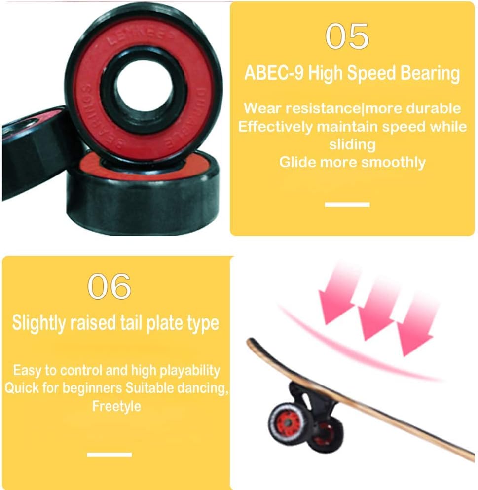 Longboard Double Kick Skateboard Dancing Cruiser Maple Complete Board 107×23cm Drop-Through Freeride Skating Cruiser Boards High-Speed ABEC-9 Bearings for Youths Adults Kids Beginners (D)