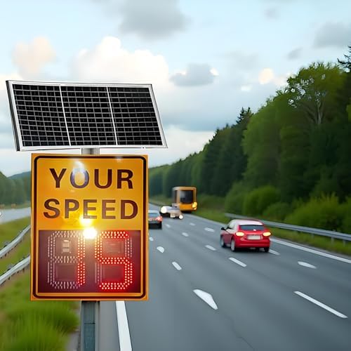 Solar Powered Radar Speed Limit Sign - LED Traffic Speed Display, IP65 Waterproof Radar Feedback Sign, Solar Speed Detector, 23.62