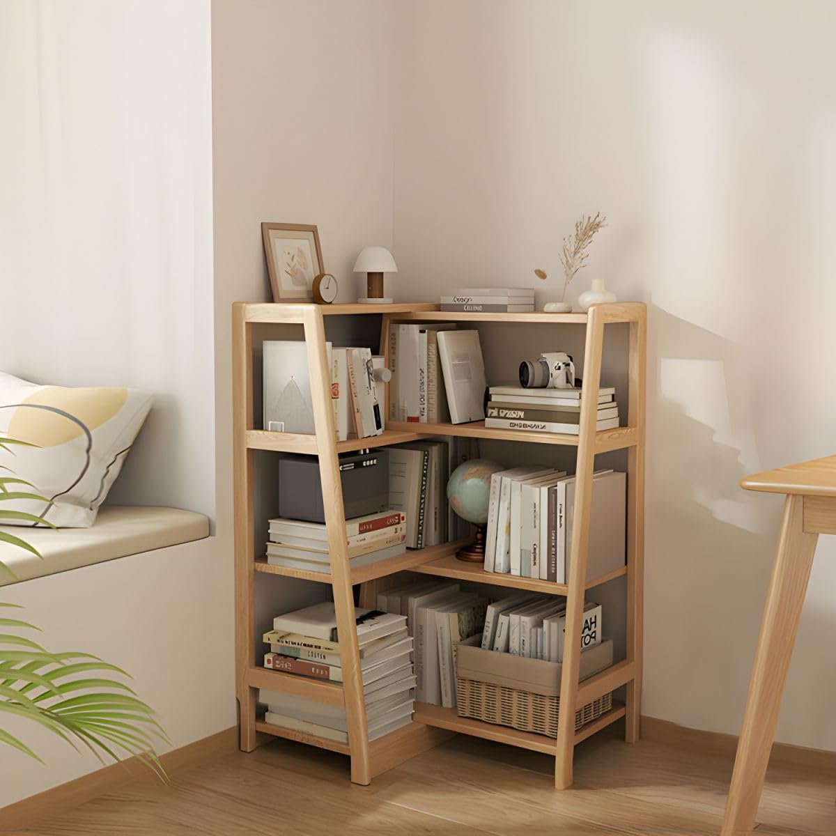 CraftThink 3-Tier Corner Bookshelf, Stand Bookcase Etagere Bookcase Tall Corner Shelf Display Storage Rack with Open Back and Multiple Shelves for Living Room Bedroom Home Office, Natural