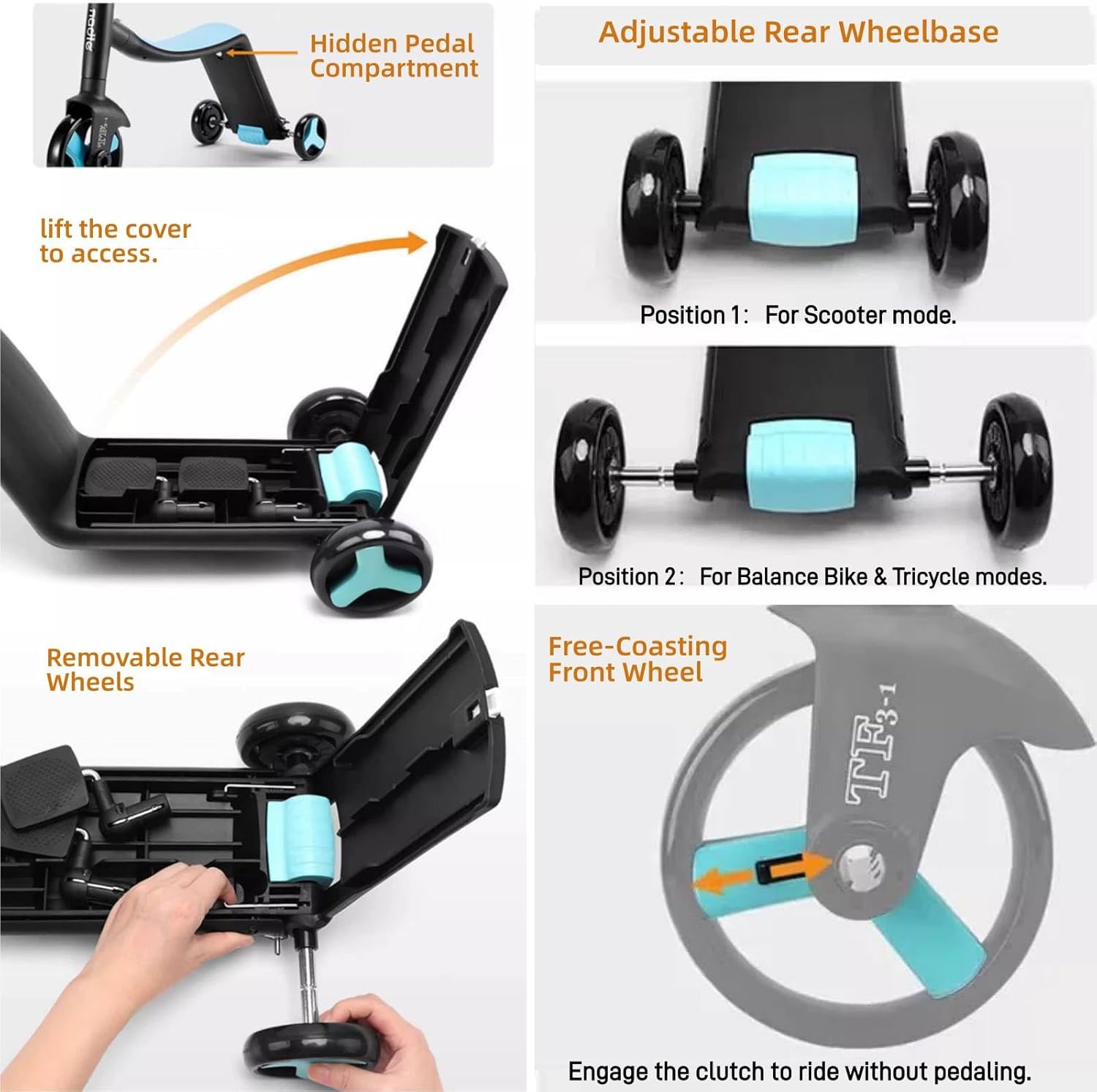Kick Scooter, Adjustable Height Easy Handlebar, Balance Bike, Tricycle & Kick Scooter Triple-Use Scooter, Easy Turning Wheel