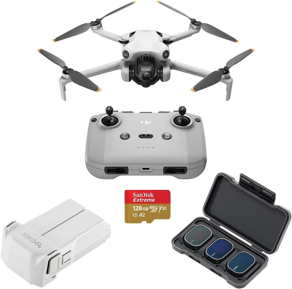 DJI Mini 4 Pro Drone with RC-N2 Controller, 4K/60fps HDR Video; Smart Return to Home, Bundle