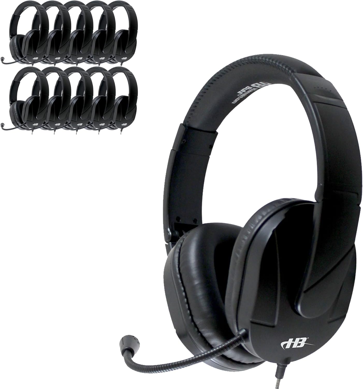 HamiltonBuhl MACH‑2 Deluxe USB Headset 40‑Pack – Noise‑Canceling Boom Microphone, Leatherette Ear Cushions, Chew‑Resistant Dura‑Cord, In‑Line Volume Control, USB‑A Plug for Classroom Use
