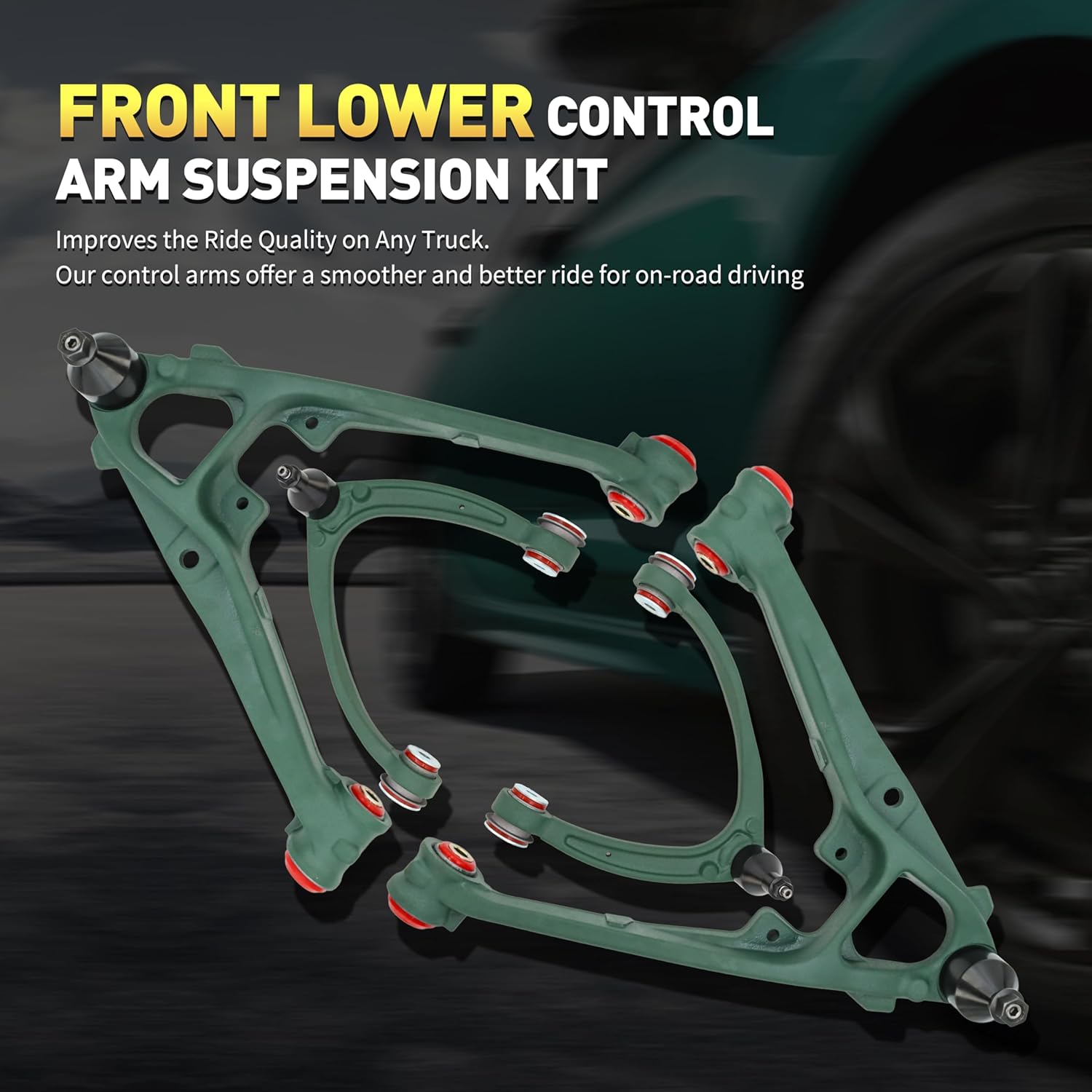 Front End 12pc Control Arms Suspension Kit for GMC Chevy Silverado Sierra Yukon XL Suburban 1500 Tahoe Avalanche Escalade ESV EXT, 4 Control Arms w/Ball Joints 4 Tie Rods 2 Sway Bars 2 Boots
