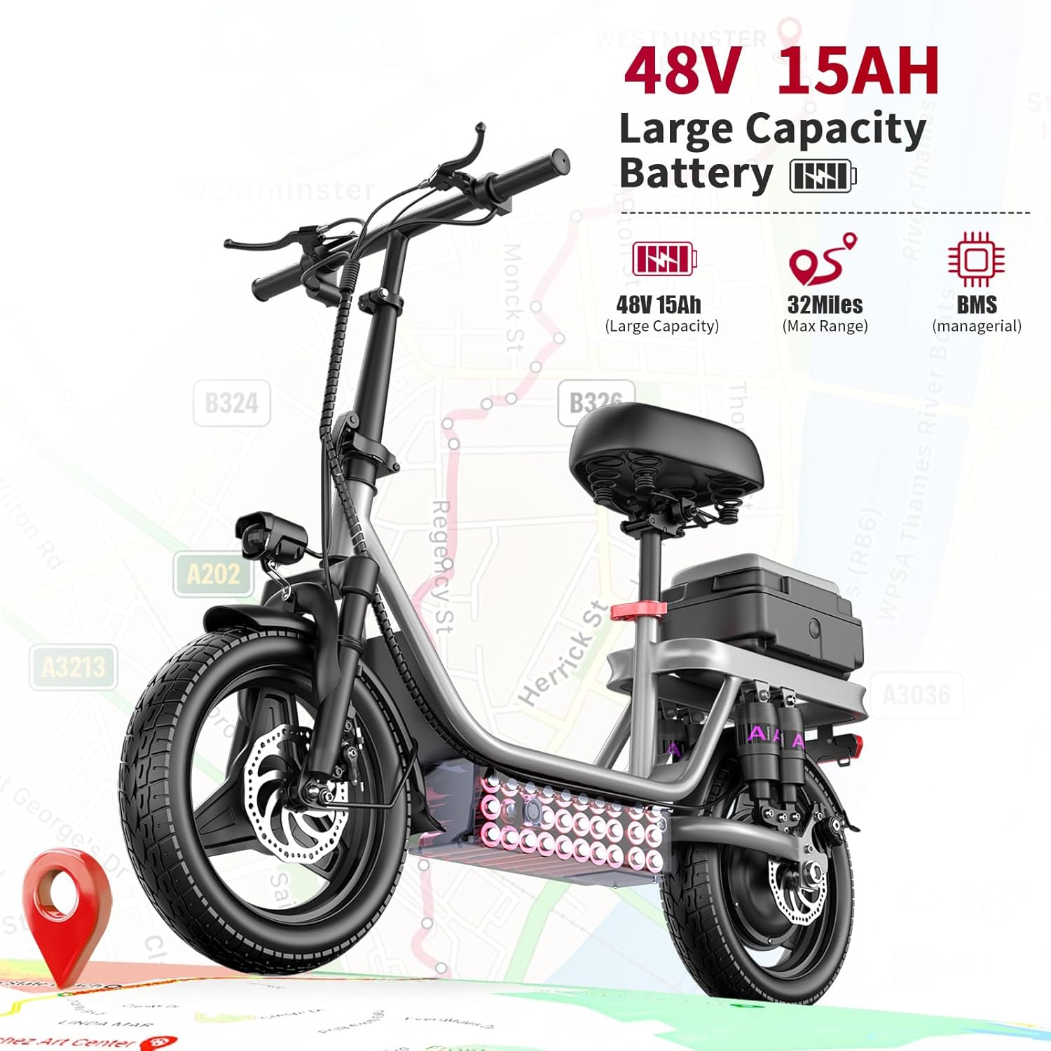 700W Peak Electric Scooter with Seat, Electric Scooter for Adults&Teens,30 Miles 25mph Foldable Commuter Ebike, Adjustable EScooter with Box