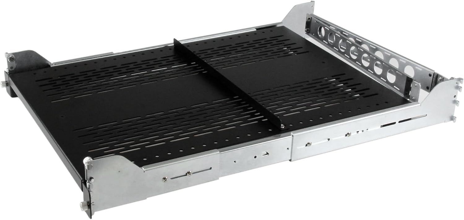 StarTech.com 2U Vented Sliding Server Rack Shelf w/ Cable Management Arm - 27.7 to 31.6in Adjustable Mounting Depth - 50lb - 19” Server Tray Shelf for Equipment Rack - 24in Deep , TAA (UNISLDSHF192)