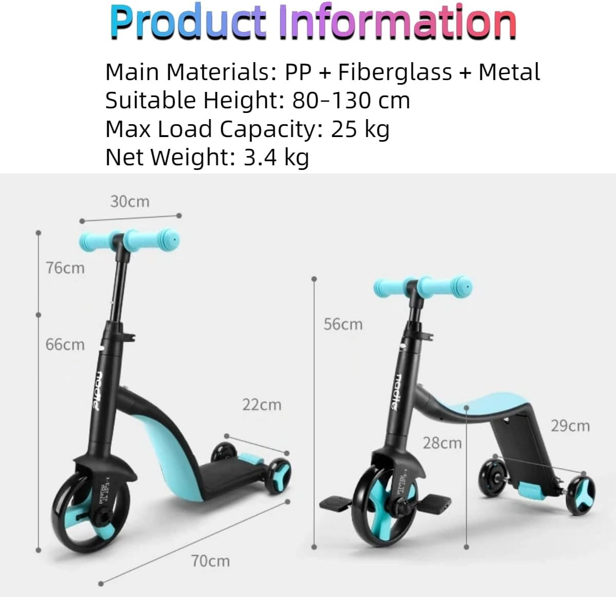 3 in1 Kids Scooter with Seat, Transformer Balance Bike to Tricycle to Kick Scooter, Adjustable Height Handlebar & Rear Brake