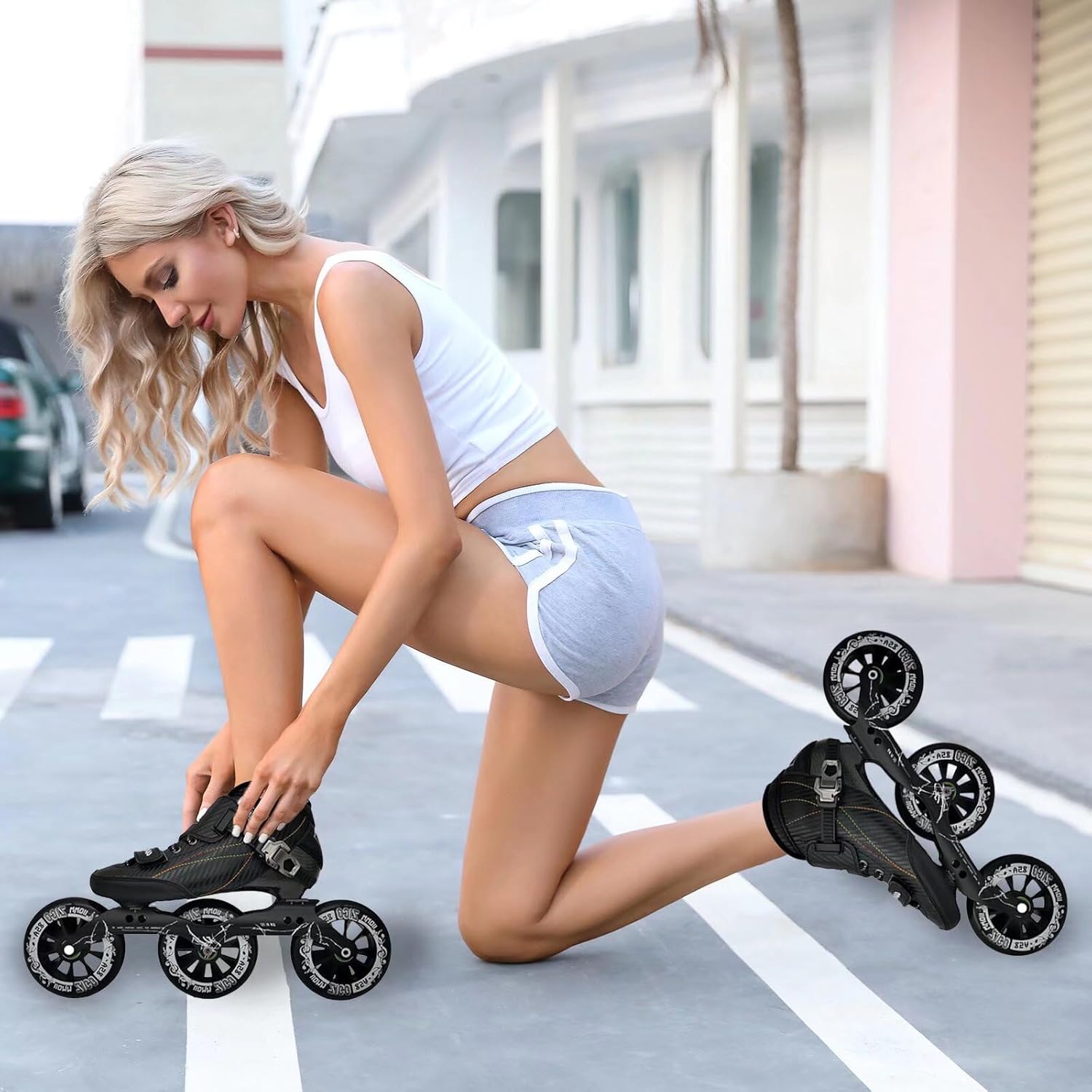 Racing Shoes, Carbon Fiber, Roller - Skates with Design, Light Up Wheels, Adjustable Multiple, Triple Safety System, for Girls Ages