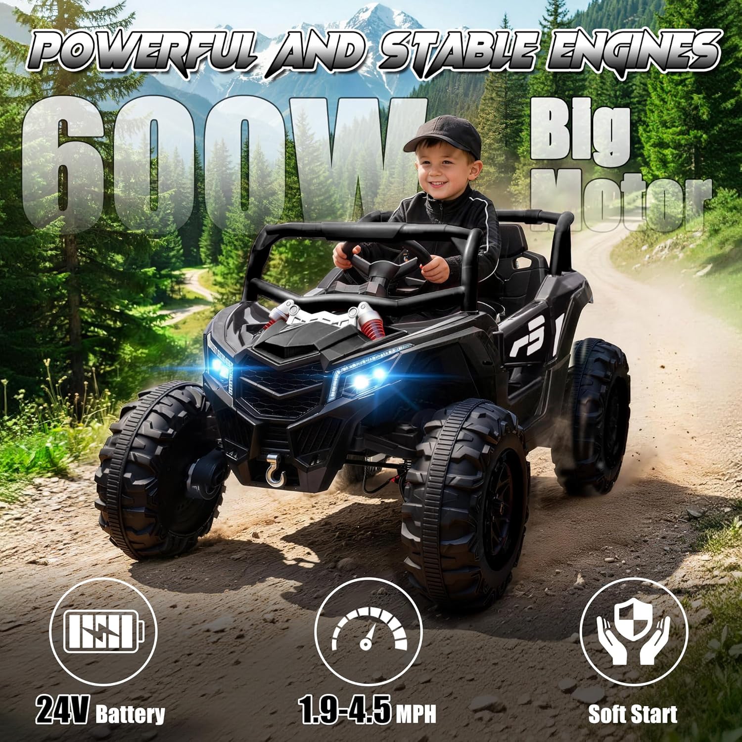Electric Car for Kids, anrli 24V Ride on Car Battery Powered Off-Road UTV w/Remote Control, 3 Speeds, 4x150W Powerful Motors, 18