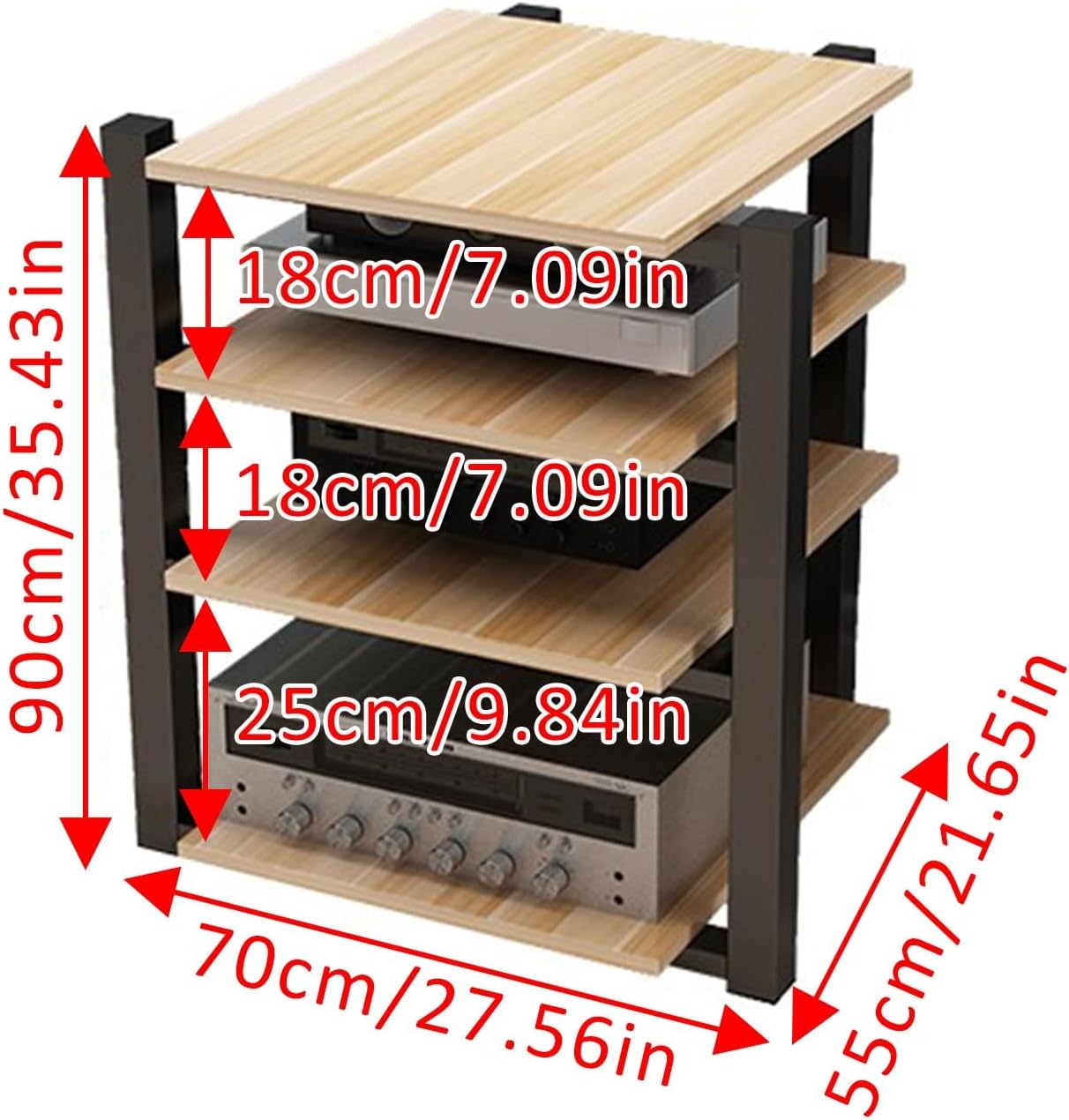 POWRZZZY Heavy Duty Audio Component Rack Movable 2-Tier Home Stereo with Adjustable Shelf and Drawers Entertainment Stereo Stand Media Tower for Your Home Entertainment System(Light White