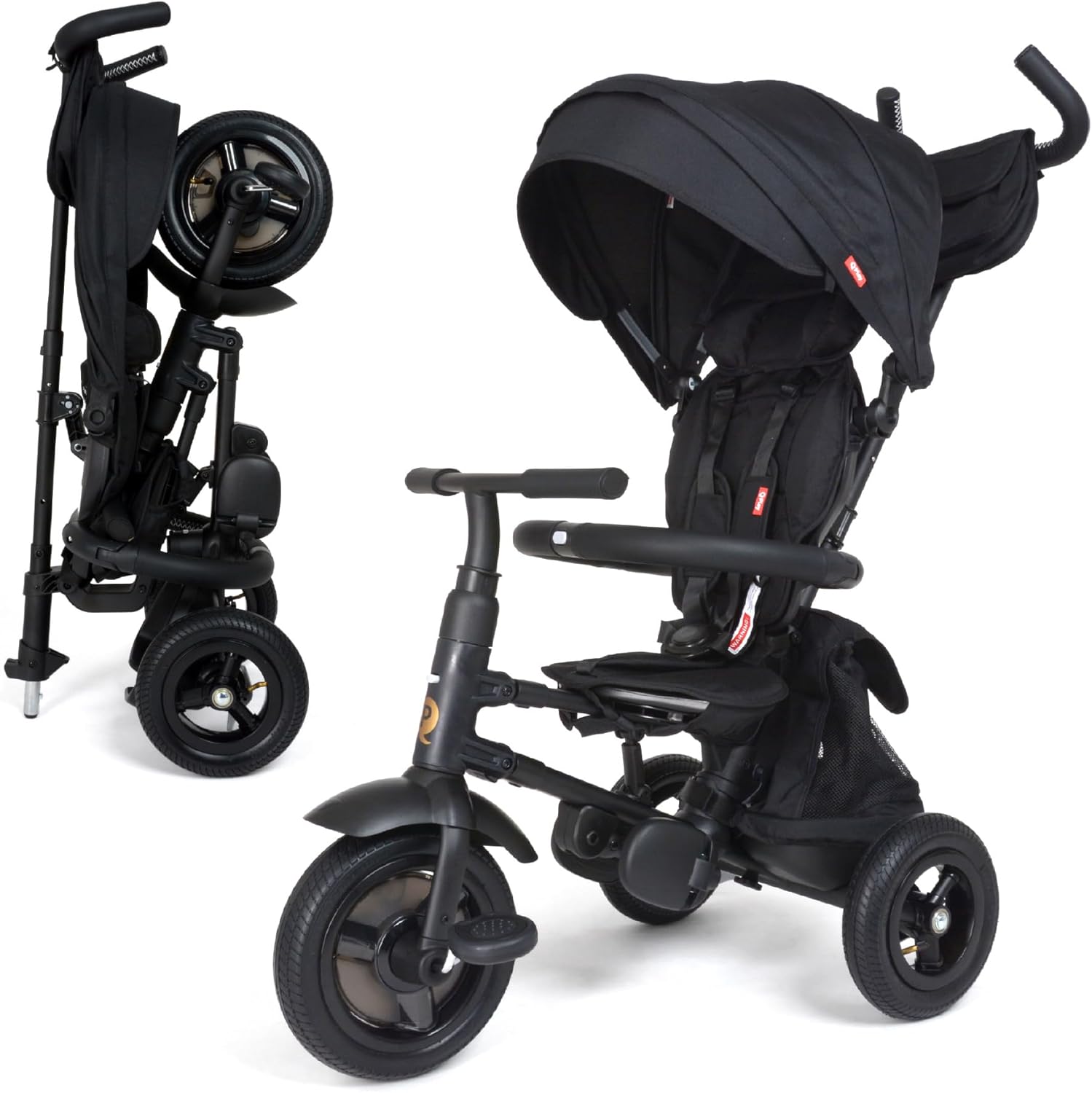 QPlay Rito - Premium Luxury Foldable Trike for Toddlers Featuring Leather touchpoints, Toddler Tricycle Stroller, Push & Fold Tricycle for Ages 12 Months to 5 Years, Midnight Edition