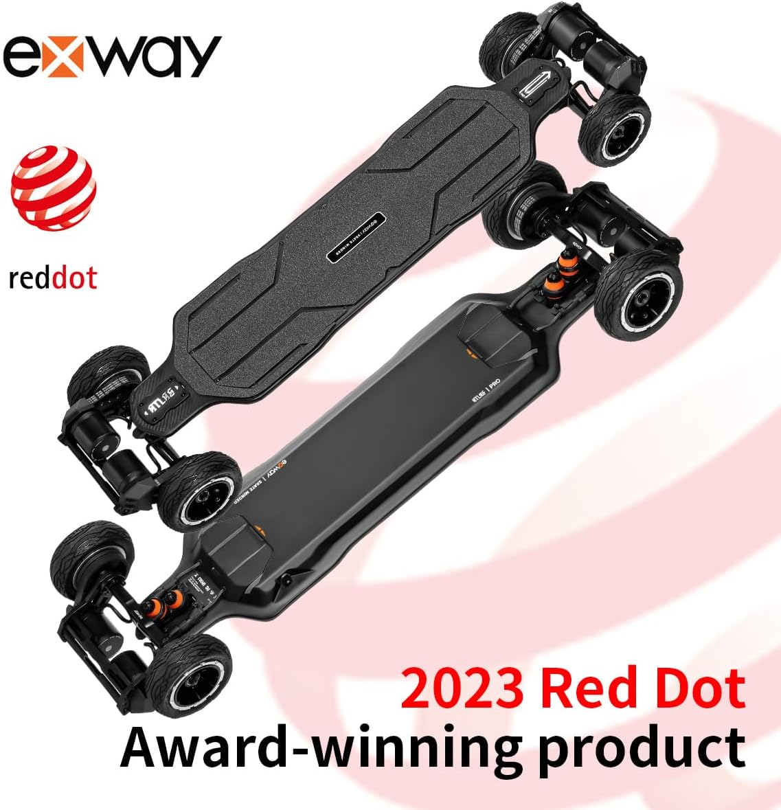 Exway Atlas All-Terrain Off Road Electric Skateboards, Top Speed of 35 Mph, 24 Miles Range Mountain Board, Optional AUXPack Battery, Professional Electric Longboard for Adults