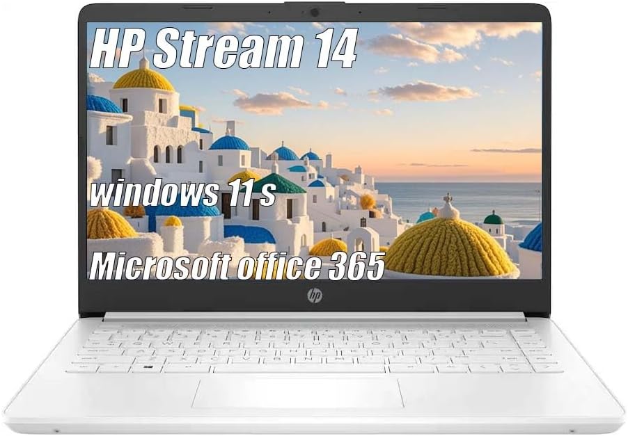 HP Stream 14 Inch Laptop for Student，Intel Celeron N4120, 16GB RAM, 64GB eMMC, Microsoft 365 with 1TB Cloud Storage, 720p Webcam, Windows 11 S, Long Battery Life, with 5ave Accessories, White