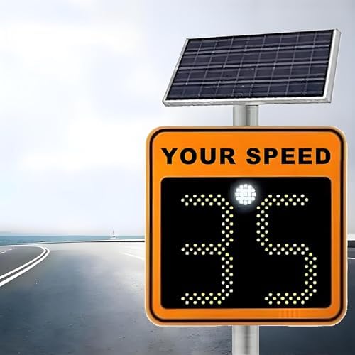 Solar Powered LED Speed Display Sign, 23.62 * 23.62inches Radar Traffic Warning Sign with Real-Time Feedback, Enhance Road Safety & Compliance
