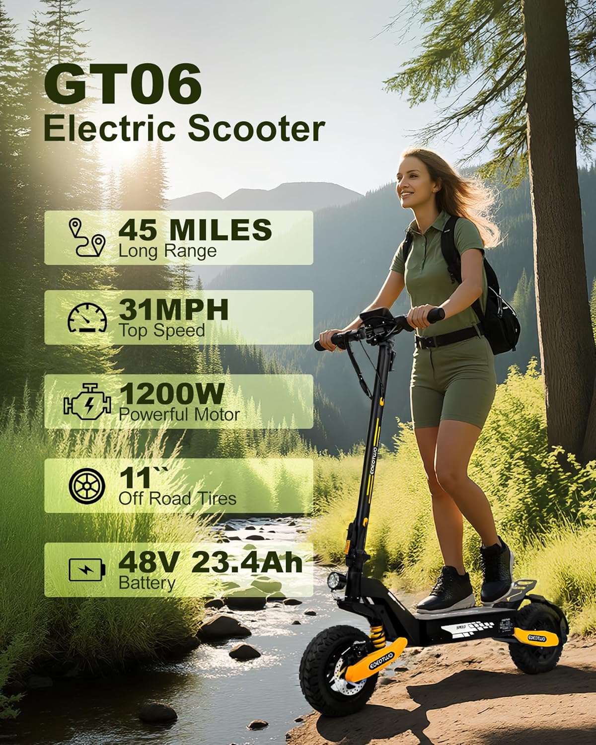 Electric Scooter for Adults, Max.Speed 31MPH/40MPH Fast Off Road, 1200W/2400W, 25-45Miles Long Range Commuting Motor with 11