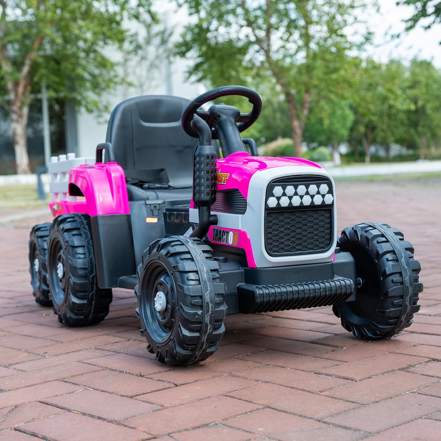 24V Battery Powered Ride On Car with Trailer, 400W High Power 6-Wheel Tractor, Parent Remote, Bluetooth Audio, Soft Start, Outdoor Gift for Kids, Hot Pink
